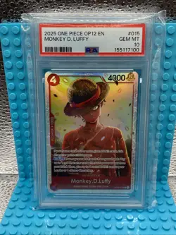 One Piece TCG Monkey.D.Luffy OP12-015 SR PSA 10 Gem Mint - Image 1