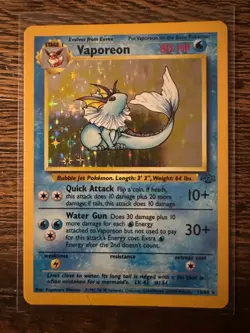 Vaporeon Jungle Holo Rare 12/64 English 1999 Unlimited Pokemon Card - Image 1