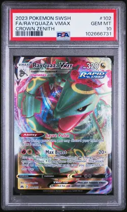 2023 POKEMON SWORD & SHIELD CROWN ZENITH #102 FULL ART/RAYQUAZA VMAX PSA 10 - Image 1