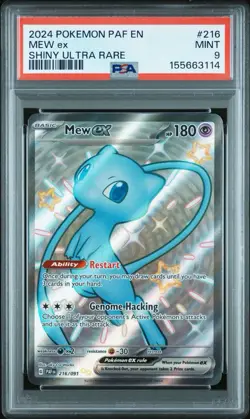 2024 Pokemon TCG Paldean Fates Mew EX Shiny Ultra Rare Card #216 PSA 9 Mint - Image 1