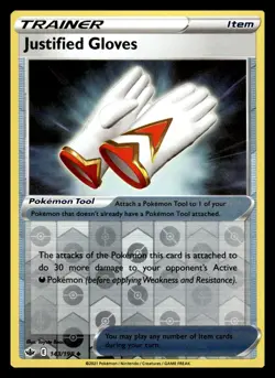 Justified Gloves Reverse Holo Uncommon 143/198 SWSH06: Chilling Reign Pokemon - Image 1