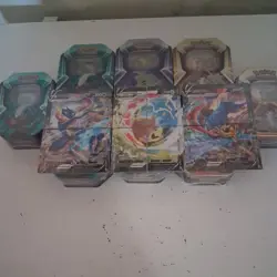8 Pokemon TCG Triple Whammy Tins Set New Sealed and singles pictured - Image 1