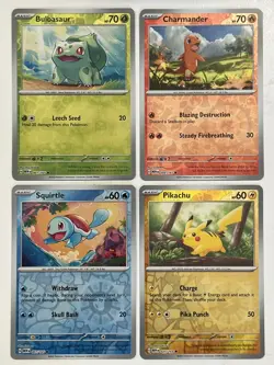 Charmander Squirtle Bulbasaur Pikachu Reverse Holo Kanto Starters Pokemon 151 - Image 1