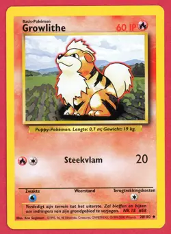 Dutch - Growlithe 28/102 - Pokemon Base Set Unlimited - NM - Image 1