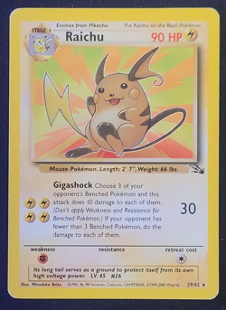 Raichu 29/62 Pokemon Fossil 1999-2000 3rd Print MP - Image 1