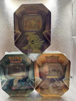 Pokemon TCG Tyranitar, Slaking, and Darkrai Triple Whammy Tins - Factory Sealed - Image 1