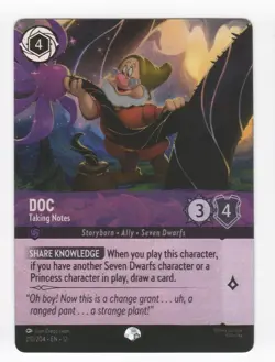 Disney Lorcana Wilds Unknown DOC Taking Notes Epic Foil #210/204 - Image 1