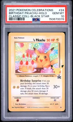 2021 POKEMON CELEBRATIONS CLASSIC COLLECTION #24 BIRTHDAY PIKACHU-HOLO PSA 10 - Image 1