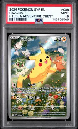 2024 POKEMON SVP EN-SV BLACK STAR PROMO PALDEA ADVENTURE CHEST PIKACHU PSA 9 - Image 1