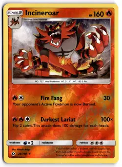 Pokemon TCG Incineroar 26/149 Sun & Moon Base Set Reverse Holo - Image 1