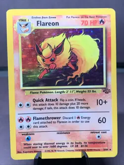 Pokemon TCG Flareon 3/64 Jungle Set Unlimited Holo Rare 1999 WOTC VTG - Image 1