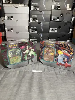 POKEMON TCG MEOWSCARADA EX SKELEDIRGE TIN PROMO PALDEA SCARLET & VIOLET 10 PACKS - Image 1