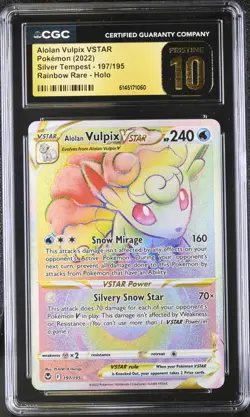 2022 POKEMON SW&SH SILVER TEMPES RAINBOW ALOLAN VULPIX VSTAR 197 CGC 10 PRISTINE - Image 1