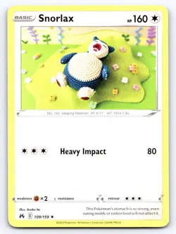 Snorlax 109/159 Rare Crown Zenith Lightly Played - Image 1