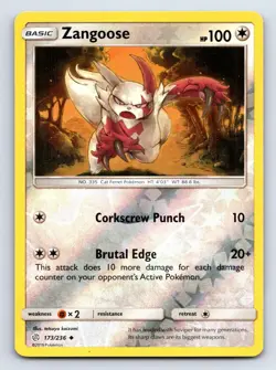 Zangoose 173/236 Uncommon Cosmic Eclipse Pokemon Reverse Holo Near Mint - Image 1