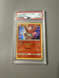 2019 Pokemon Sun & Moon Victini Holo Cosmic Eclipse #30 PSA 9 - Image 1
