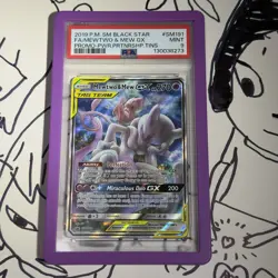 2019 POKEMON SM BLACK STAR PROMO #SM191 FULL ART/MEWTWO & MEW GX PSA 9 - Image 1