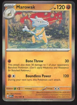 Marowak 105/165 Rare 151 Pokemon Holo Near Mint - Image 1