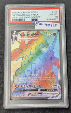 Pokemon 2020 Coalossal VMAX 189/185 Rainbow SR Vivid Voltage GEM MINT PSA 10 - Image 1