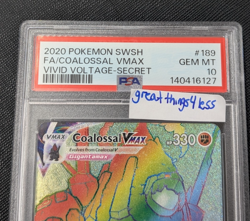 Pokemon 2020 Coalossal VMAX 189/185 Rainbow SR Vivid Voltage GEM MINT PSA 10 - Image 2