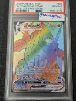 Pokemon 2020 Coalossal VMAX 189/185 Rainbow SR Vivid Voltage GEM MINT PSA 10 - Image 3