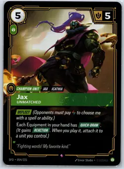 Jax - Unmatched Foil Rare Spiritforged 054/221 NM Riftbound Card - Image 1