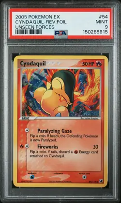 2005 POKEMON EX UNSEEN FORCES #54 CYNDAQUIL-REVERSE FOIL PSA 9 - Image 1