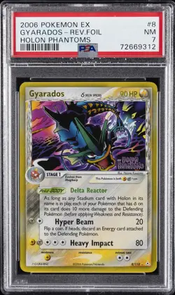 2006 POKEMON EX HOLON PHANTOMS #8 GYARADOS-REVERSE FOIL PSA 7 - Image 1