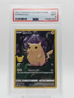 2021 Pokemon Pikachu 005/025 Celebrations Holo Full Art PSA 9 MINT - Image 1