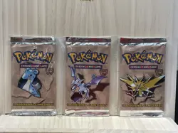 Pokemon TCG: Fossil Booster Pack - Zapdos, Lapras and Areodactyl Art Lot of 3 - Image 1
