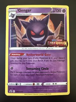 2022 Pokemon TCG Gengar SWSH241 Lost Origin Stamped Prerelease Black Star NM - Image 1