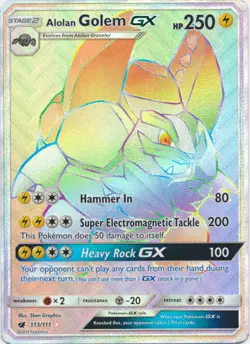 Lightly Played, English Pokemon Holo Alolan Golem GX - 113/111 - Secret Rare SM - Image 1