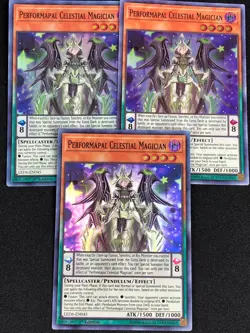 YUGIOH PERFORMAPAL CELESTIAL MAGICIAN LED6-EN045 1ST SUPER X3 (NM) - Image 1