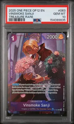 2025 ONE PIECE OP12-LEGACY OF THE MASTER TREASURE RARE VINSMOKE SANJI PSA 10 - Image 1