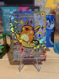 Derpy Pokemon Fan Made Holo Display Cards - Alolan Raichu - Sparkly - Surge Surf - Image 1