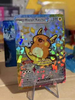 Derpy Pokemon Fan Made Holo Display Cards - Alolan Raichu - Sparkly - Surge Surf - Image 2