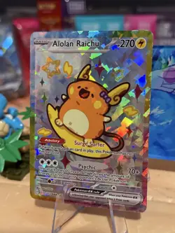Derpy Pokemon Fan Made Holo Display Cards - Alolan Raichu - Sparkly - Surge Surf - Image 3