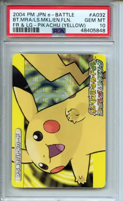 2004 Pokemon Japanese E-Battle Firered & Leafgreen #A032 Pikachu (Yellow) PSA 10 - Image 1