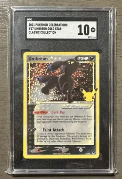 2021 Pokemon TCG Celebrations Umbreon Gold Star SGC 10 - Image 1