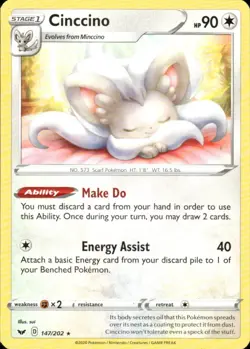 CINCCINO 147/202 SWORD & SHIELD RARE POKEMON SUI - Image 1