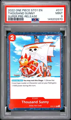 2022 ONE PIECE SUPER PRE RELEASE ST01-017 THOUSAND SUNNY PSA 9 MINT - Image 1