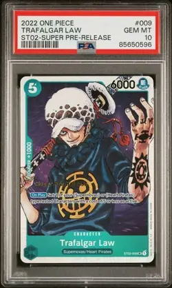 2022 ONE PIECE SUPER PRE RELEASE ST02-009 TRAFALGAR LAW PSA 10 GEM MINT - Image 1