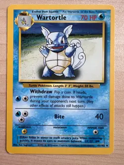 Wartortle 42/102 Base Set Uncommon Unlimited Pokemon Card NM - Image 1