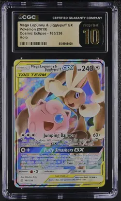 Pokemon Mega Lopunny & Jigglypuff GX #165 Sm-Cosmic Eclipse CGC Pristine 10!!! - Image 1