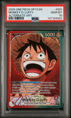 2025 ONE PIECE OP13-CARRYING ON HIS WILL ALTERNATE ART MONKEY D. LUFFY PSA 10 - Image 1