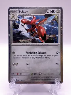 Pokemon TCG Scizor 141/197 Sv03: Obsidian Flames Cosmos Holo NM - Image 1