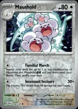 MAUSHOLD 158/191 UNCOMMON SURGING SPARKS POKEMON REVERSE HOLO NM - Image 1