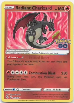 Radiant Charizard Radiant Rare Pokemon GO PGO Fire Holo 011/078 2022 NM - Image 1