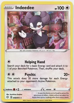 Indeedee 056/072 Holo Rare Shining Fates Pokemon Holo Near Mint - Image 1