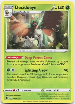 Decidueye 008/072 Holo Rare Shining Fates Pokemon Holo Near Mint - Image 1
